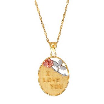 18k Gold Over Silver I Love You Oval Pendant Necklace
