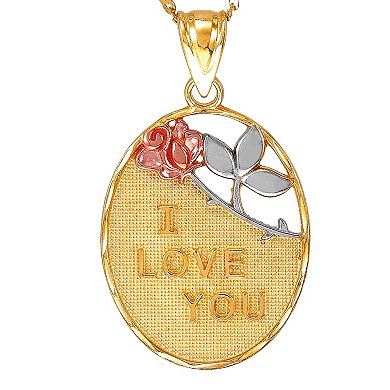 18k Gold Over Silver I Love You Oval Pendant Necklace