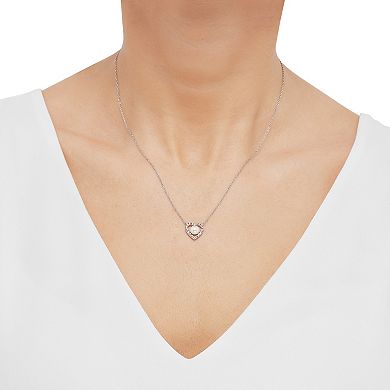 Sterling Silver Freshwater Cultured Pearl & Lab-Created White Sapphire Halo Heart Necklace