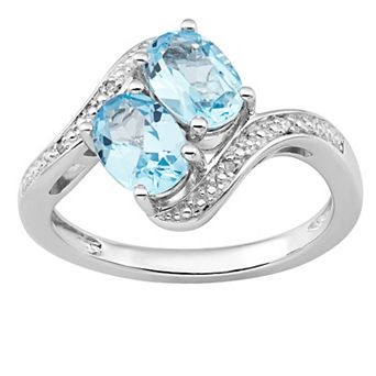 Sterling Silver Oval Gemstone & Diamond Accent Bypass Ring