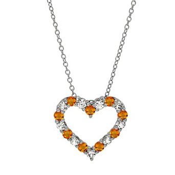 Sterling Silver Lab-Created White Sapphire & Citrine Heart Pendant Necklace