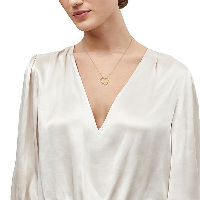 Sterling Silver Lab-Created White Sapphire & Citrine Heart Pendant Necklace