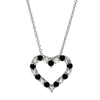 Sterling Silver Lab-Created White Sapphire & Onyx Heart Pendant Necklace
