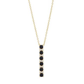 14k Gold Over Silver Lab-Created White Sapphire & Onyx Linear Pendant Necklace