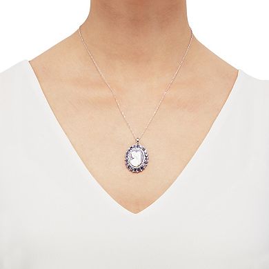 Sterling Silver Lab-Created Opal Framed Cameo Pendant Necklace