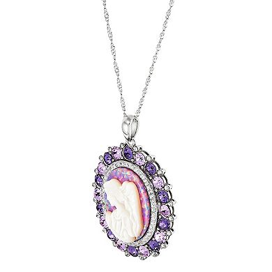 Sterling Silver Lab-Created Opal Framed Cameo Pendant Necklace