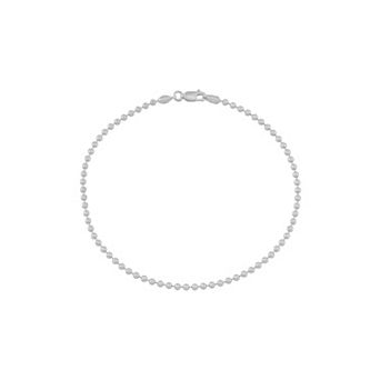 Sterling Silver Diamond Cut Bead Chain Solid Anklet