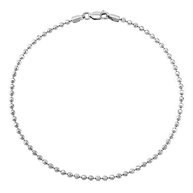 Sterling Silver Diamond Cut Bead Chain Solid Anklet