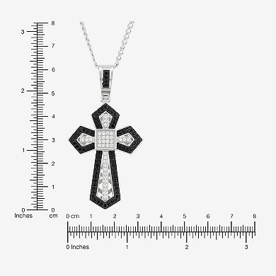 Sterling Silver Black Spinel & Cubic Zirconia Cross Pendant Necklace