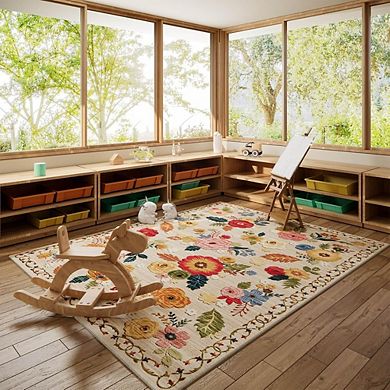 Machine Washable 5’x7’ Floral Vintage Area Rug