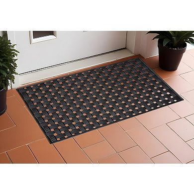 HomeRoots 18" X 30" Black Rubber Weave Outdoor Door Mat