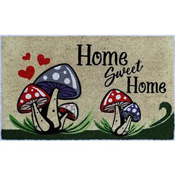 HomeRoots 18" X 30" Beige and Black Coir Mushrooms Home Sweet Home Outdoor Door Mat
