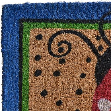 HomeRoots 18" X 30" Blue and Brown Coir Ladybug Outdoor Door Mat