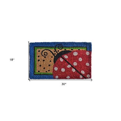 HomeRoots 18" X 30" Blue and Brown Coir Ladybug Outdoor Door Mat