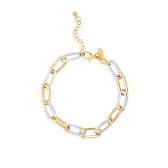 SHYMI 10mm Two-Tone Paper Clip Bracelet — 18K Gold-Filled, Rhodium, Size 7