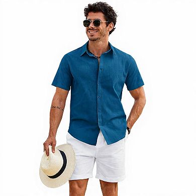 Men's Short Sleeve Linen Wedding Shirt