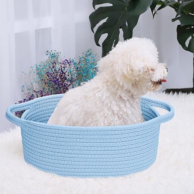 Small Rope Basket with Handles Decorative Woven Storage Bin Cube