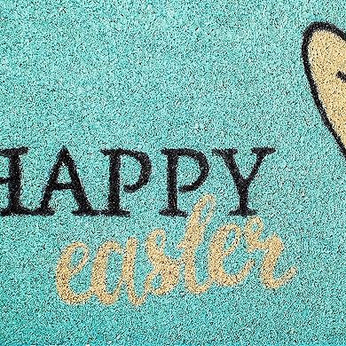 HomeRoots 17" X 29" Aqua and Natural Coir Happy Easter Outdoor Easter Door Mat