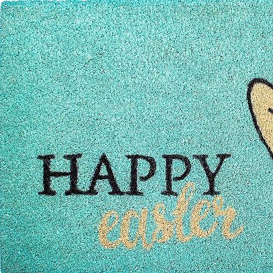 HomeRoots 17" X 29" Aqua and Natural Coir Happy Easter Outdoor Easter Door Mat