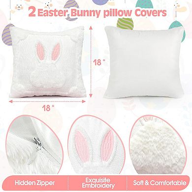 2pcs 18x18" Easter Bunny Plush Pillow Covers with Embroidered Ears