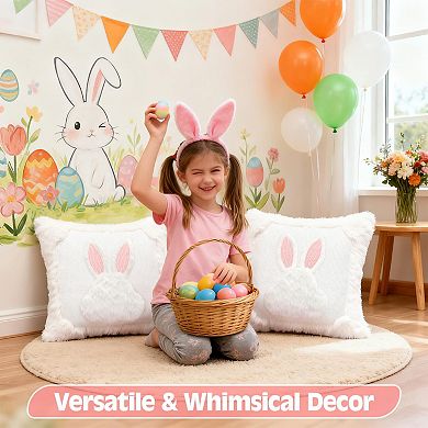 2pcs 18x18" Easter Bunny Plush Pillow Covers with Embroidered Ears