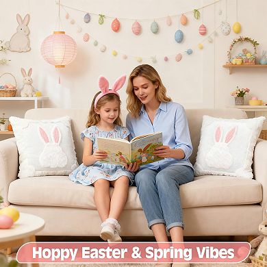 2pcs 18x18" Easter Bunny Plush Pillow Covers with Embroidered Ears
