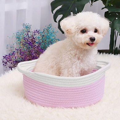 Small Rope Woven Basket with Handles for Pet Toy Shelf Organizer Gift