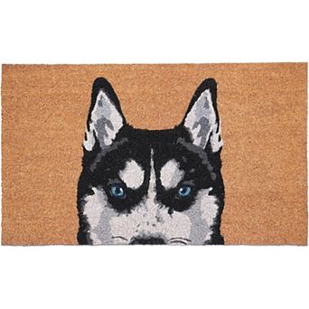 HomeRoots 24" X 36" Natural Black and White Coir Siberian Husky Outdoor Door Mat