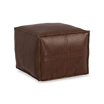Dark Brown Faux Leather Boho Pouf