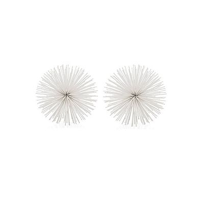HomeRoots Set of Two White Iron Decorative Spiky Sphere Tabletop Sculpture