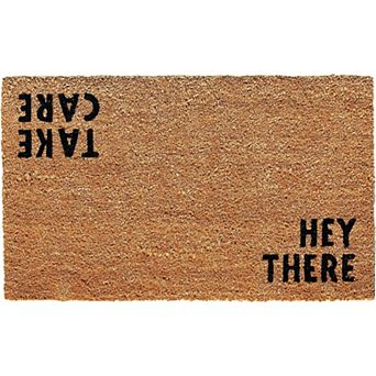 HomeRoots 17" X 29" Natural and Black Coir Hey There Outdoor Door Mat
