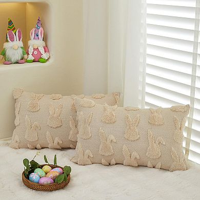 2pcs 20"x12" Easter Bunny Plush Pillow Covers Decorative Soft Sofa Couch