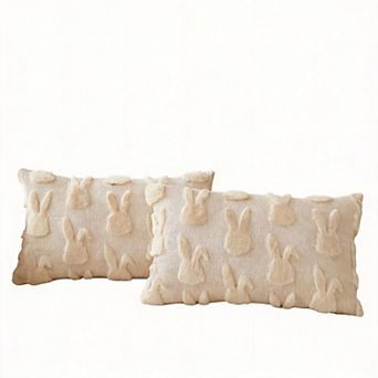 2 pc 20"x12" Easter Bunny Plush Pillow Covers Decorative Soft Sofa Couch