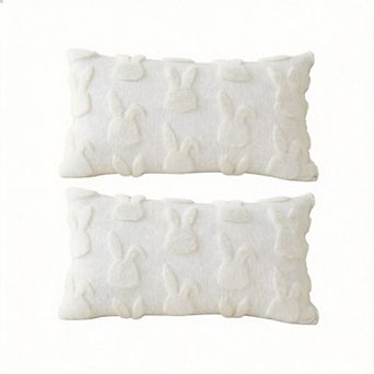 2 pc 20"x12" Easter Bunny Plush Pillow Covers Decorative Soft Sofa Couch