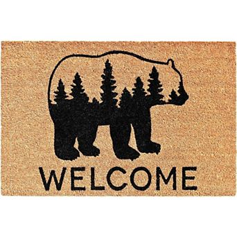 HomeRoots 24" X 36" Natural and Black Coir Bear Welcome Outdoor Door Mat