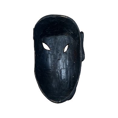 HomeRoots 10" Black Solid Wood Decorative Mask Tabletop Sculpture