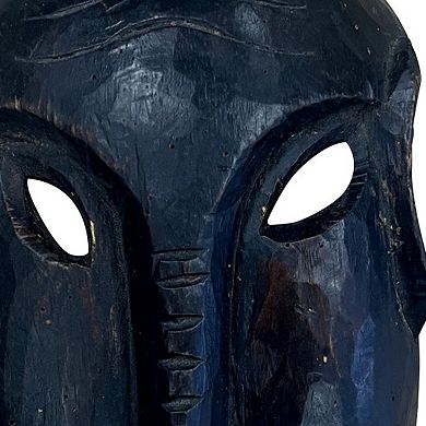 HomeRoots 10" Black Solid Wood Decorative Mask Tabletop Sculpture