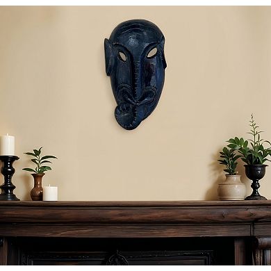 HomeRoots 10" Black Solid Wood Decorative Mask Tabletop Sculpture