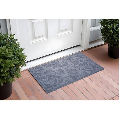 HomeRoots 24" X 36" Light Gray Rubber Botanical Leaves Outdoor Door Mat