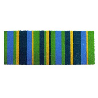 HomeRoots 18" X 48" Green and Black Coir Striped Outdoor Door Mat