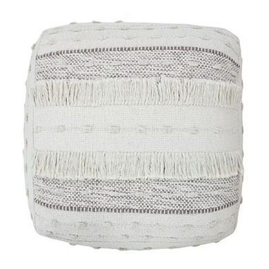 Ivory Beige Cotton Shag Pouf Ottoman