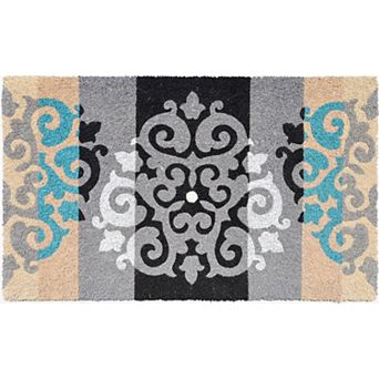 HomeRoots 18" X 30" Beige and White Coir Damask Outdoor Door Mat