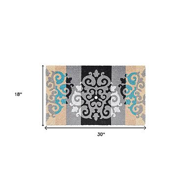 HomeRoots 18" X 30" Beige and White Coir Damask Outdoor Door Mat