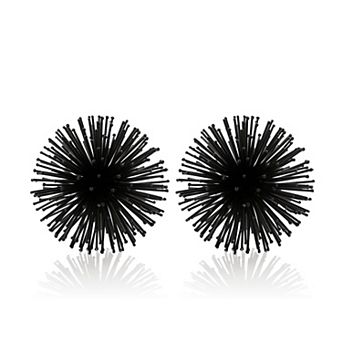 HomeRoots Set of Two Black Iron Decorative Spiky Sphere Tabletop Sculpture