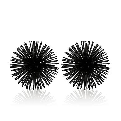 HomeRoots Set of Two Black Iron Decorative Spiky Sphere Tabletop Sculpture