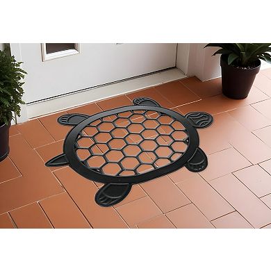 HomeRoots 13" X 17" Black Rubber Geometric Outdoor Door Mat