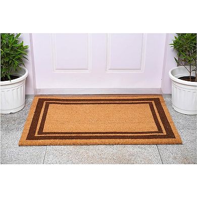 HomeRoots 24" X 36" Natural and Black Coir Geometric Outdoor Door Mat