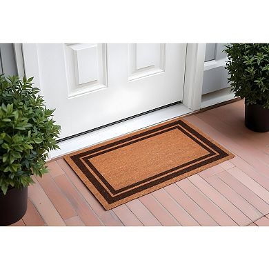 HomeRoots 24" X 36" Natural and Black Coir Geometric Outdoor Door Mat