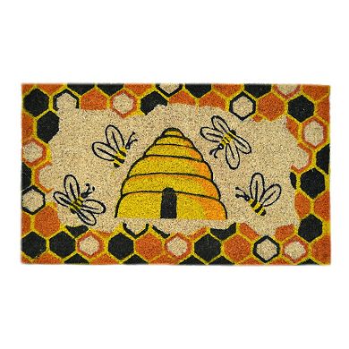 HomeRoots 18" X 30" Beige and Orange Coir Bees Outdoor Spring Door Mat
