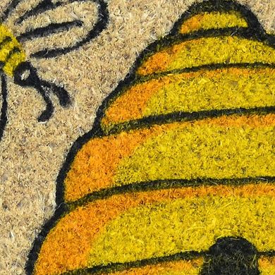 HomeRoots 18" X 30" Beige and Orange Coir Bees Outdoor Spring Door Mat